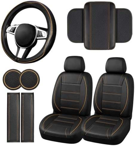 NBTEPEM 10 PCS Leather Car Seat Covers Front Seats Set, 14.5”-15'' Sporty by NBTEPEM