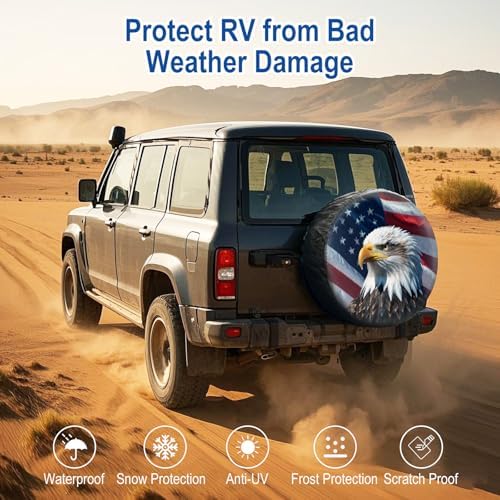 RV Spare Tire Cover 17in with American Eagle USA Flag Universal Fit - Image 4