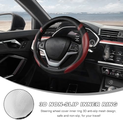 Car Steering Wheel Cover, 15 Inch Premium Leather Breathable Non-Slip Wheels - Image 5