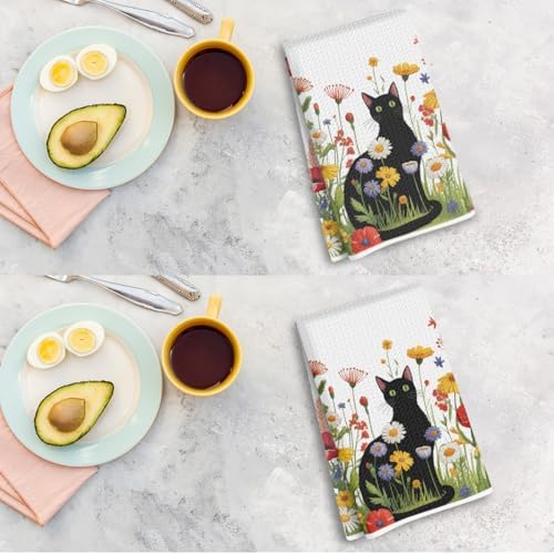2 Pcs Flower Cat Kitchen Towels 24x14 Inch, Cat Gifts Reusable Dish Towels - Image 7
