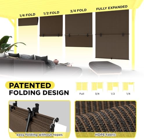 Outdoor Roller Shade 7'W x 5.5'H Cordless Shades Roll Up, Folding Exterior - Image 2