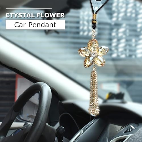 AuMoHall Crystal Flower Rear View Mirror Pendant Car Hanging Ornament Lucky - Image 4