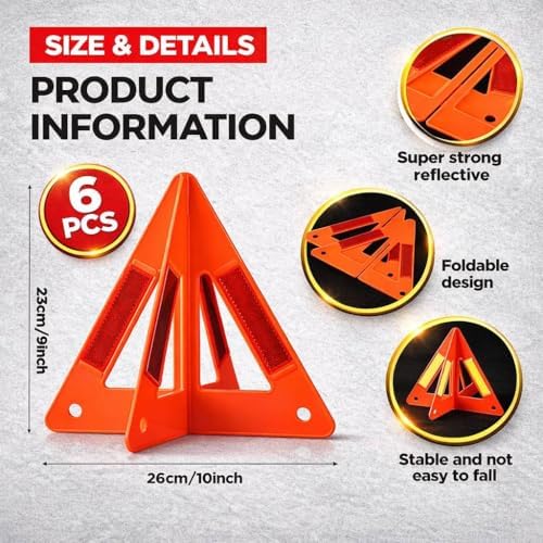 Safety Triangles for Vehicles, 6 Set Emergency Warning Reflective Triangles - Image 2