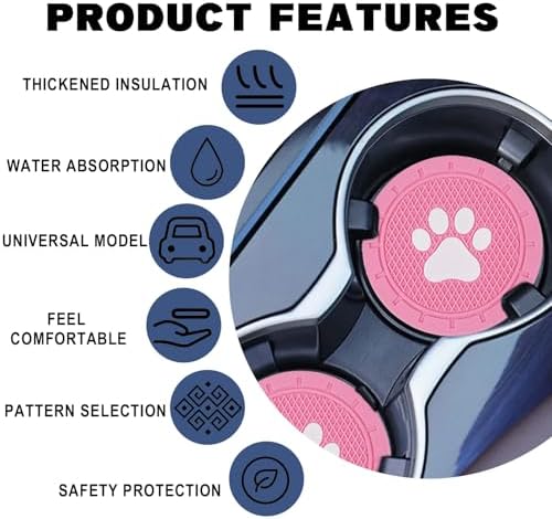 4 Pack Car Cup Holder Coasters, Dog Paw Insert Car Cup Coaster, 2.75 Inch Anti - Image 5