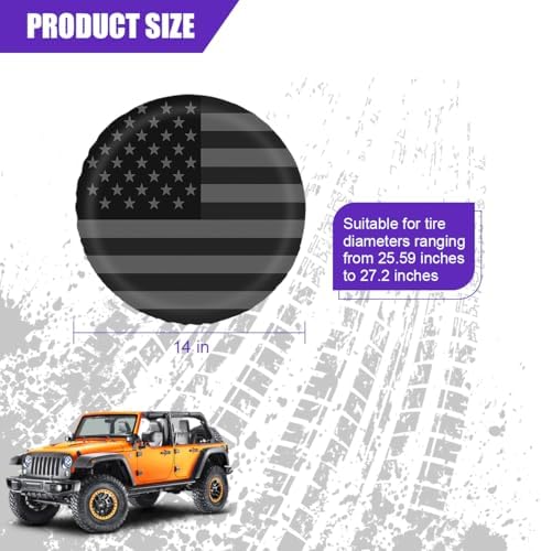 Car Spare Tire Cover, 14Inch Dustproof Waterproof American USA Flag Vehicle - Image 2