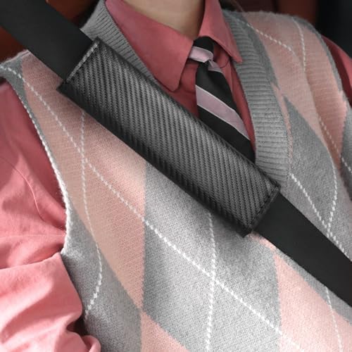 2PCS Carbon Fiber Seat Belt Cover Pad, Leather Seatbelt Covers - Image 7