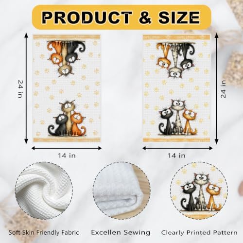2 Pcs Funny Cat Kitchen Towels, Cat Theme Soft Absorbent Hand Tea Towels 05 - Image 3