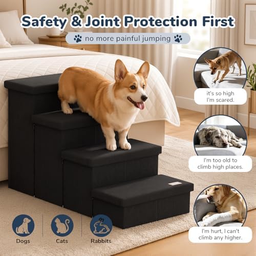 4-Step Wide Dog Stairs with Storage 23" H, Non-Slip Sturdy Pet Steps - Image 4