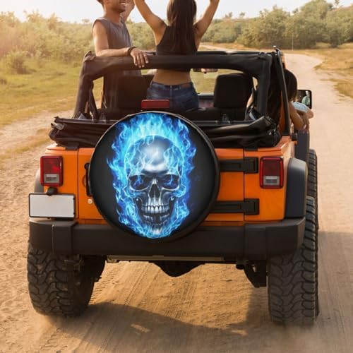 Delerain Skull Head Blue Fire Spare Tire Cover - Image 4