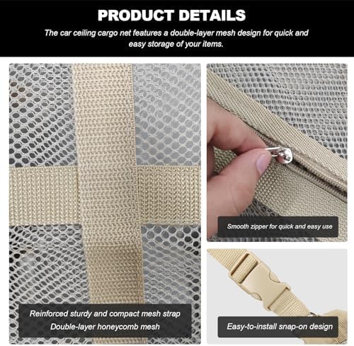 Car Ceiling Cargo Net, 35.4"×25.6" Triangle Double Layer Overhead Cargo Net - Image 3