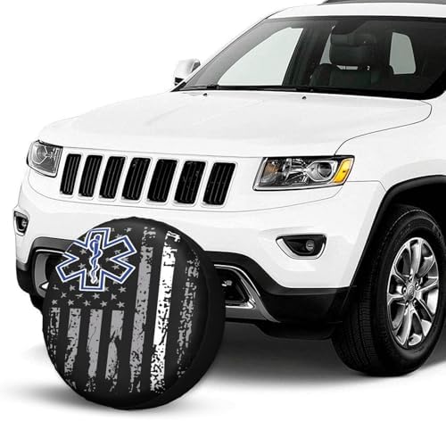 Thin White Line EMS Paramedic American Flag Spare Tire Cover - Image 2