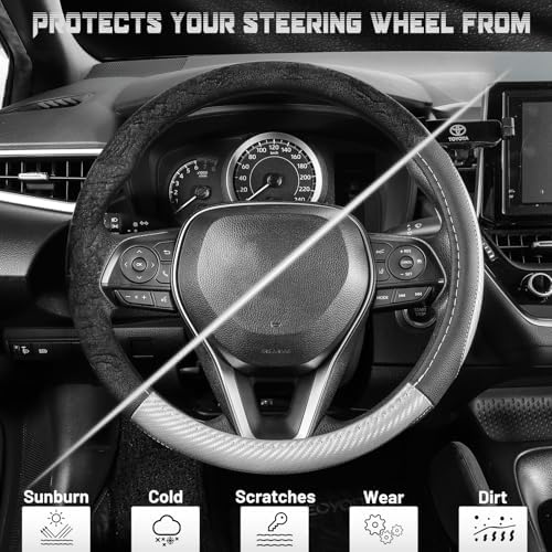 SEG Direct Car Steering Wheel Cover 14.5"-15" Silver Carbon Fiber Pattern - Image 4