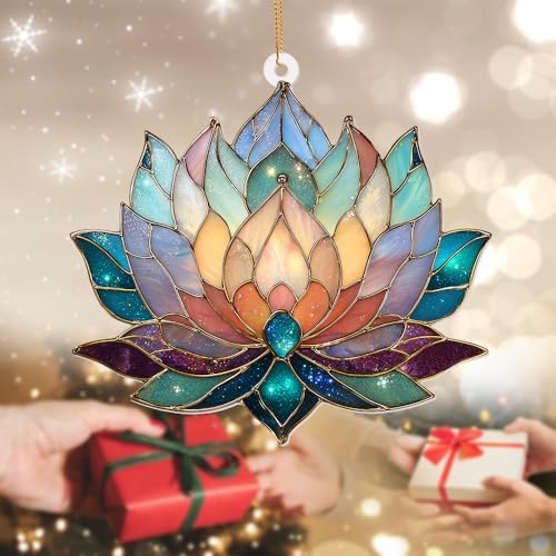 Lotus Stained Glass Acrylic Ornament – Colorful Lotus Flower Suncatcher - Image 2