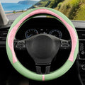 Pink & Green Patterned Leather Patchwork Steering Wheel Cover, 14.5-15 Inch by ExquisiteCarAccessories