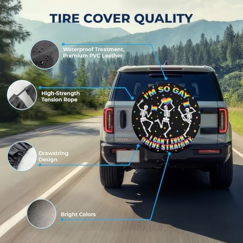 GENANY Rainbow Skeleton Halloween PVC Leather Spare Tire Cover Size 14 - Image 4