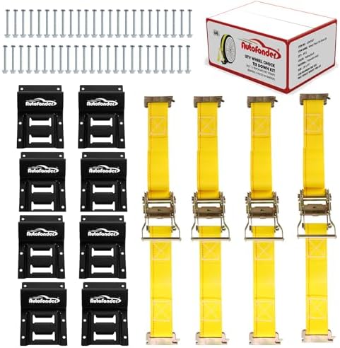 Vehicle Wheel Chock Tie Down kit 4500lb Break Strength-4 Pack 2" x9' E Track by Autofonder