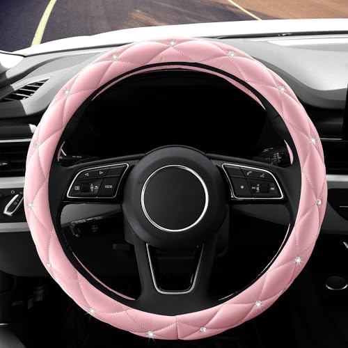 YOGURTCK Cute Diamond Soft Light Pink Leather Anti-Slip Steering Wheel Cover - Image 2