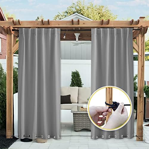NICETOWN Outdoor Curtains Waterproof Fixed Bottom W52xL95 Silver Grey - Image 2