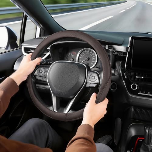 SEG Direct Steering Wheel Cover 14.5-15 inch Standard Size Chocolate Brown - Image 2