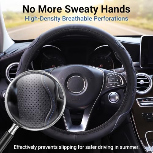 Elastic Steering Wheel Cover Black and Blue Universal 14-15 inch - Image 4