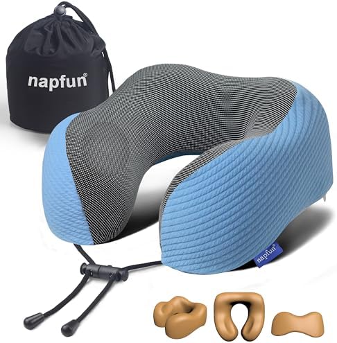 napfun Neck Pillow for Travel, Memory Foam Airplane Pillow, Sky Blue by NAPFUN