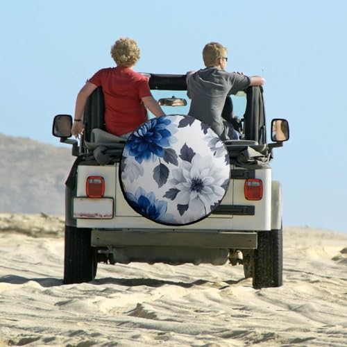 Blue and Grey Dahlia Flower Spare Tire Cover Spring Vintage Seasonal - Image 6