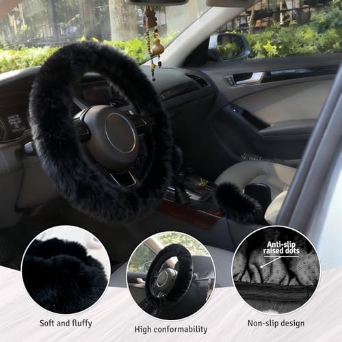 Fluffy Steering Wheel Cover 3PCS Set – Plush Fuzzy Fur Steering Wheel Cover - Image 3