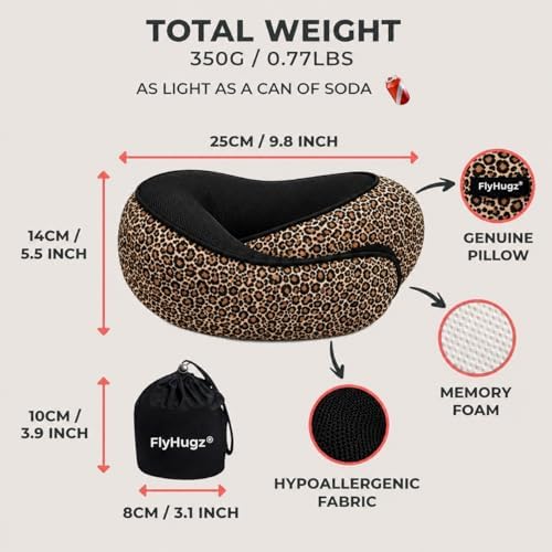 FlyHugz® Neck Travel Pillow Memory Foam Neck Pillow, Leopard Print - Image 4