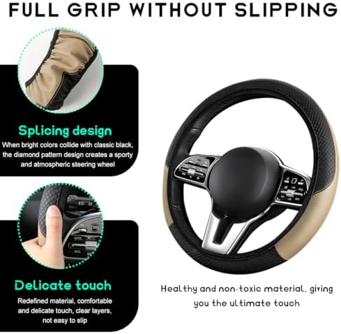 Car Steering Wheel Cover, 15 inch Carbon Fiber Microfiber Leather Elastic - Image 3