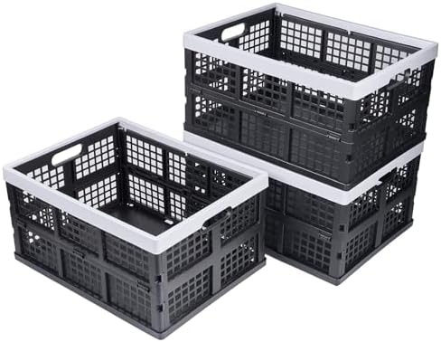 Aebeky 3-Pack Plastic Collapsible Storage Crates-30L, Foldable Plastic Crates by Aebeky