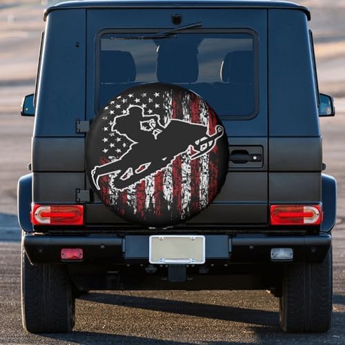 Vintage American Flag Snowmobiling Snowmobile Rider Spare Tire Cover - Image 3