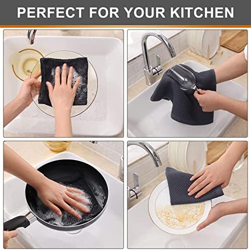 Kitinjoy 100% Cotton Waffle 12-Pack Kitchen Towels, Dark Grey - Image 4
