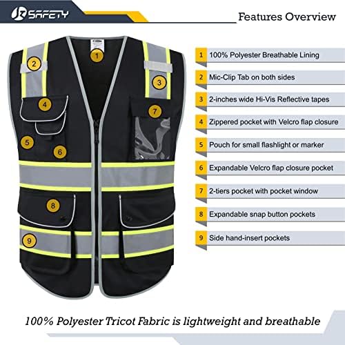 JKSafety Safety Vest for Men Women Reflective Hi Vis JK901 Black XL - Image 3