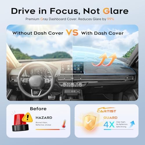 Cartist Gray Dash Cover for 2022-2025 2026 Honda Civic Dashboard Cover - Image 4