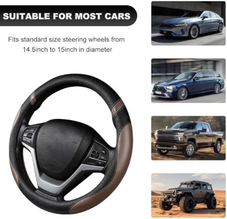 Car Steering Wheel Cover, 15 Inch Premium Leather Breathable Non-Slip Wheels - Image 6