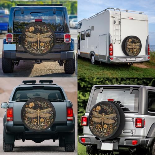 Spare Tire Cover for RV Trailer, Dragonfly Flower Waterproof Sun Leather Wheel - Image 6