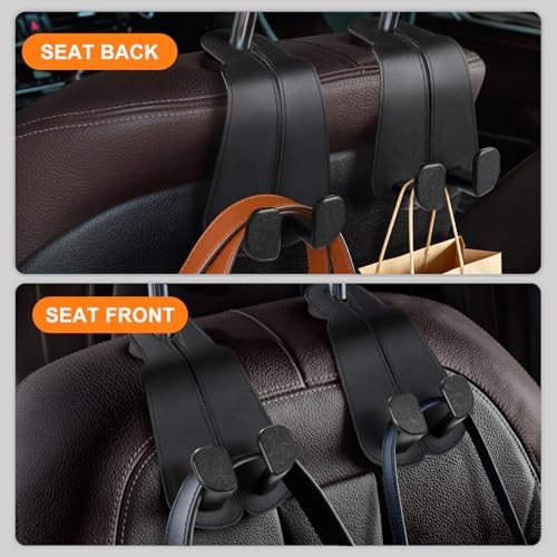 CoBak Extra Wide Car Seat Back Hooks, Premium Stitched Leather Headrest Hangers - Image 6