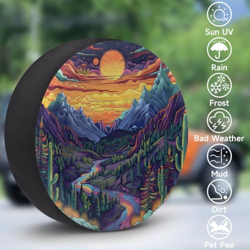 Rv Spare Tire Cover Wheel Mountain Colorful Moon Tire Covers Wheel Protectors - Image 3