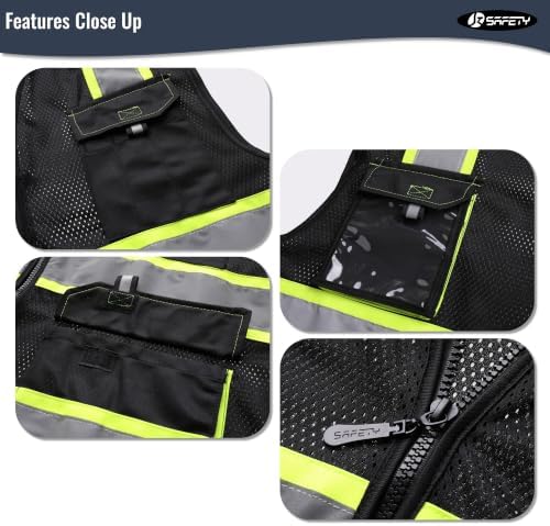 JKSafety Safety Vest for Men Women Hi Vis Reflective Vest JK220 Black 5XL - Image 3