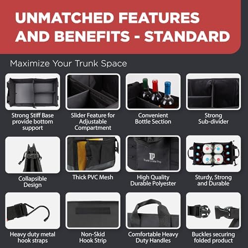 Car & Vehicle Trunk Organizer for SUV, Truck & Auto Storage, Standard Black - Image 4