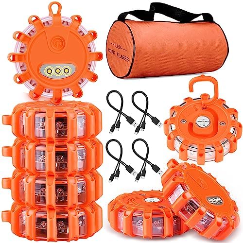 Tobfit 8 Pack USB-C Rechargeable LED Road Flares Roadside Emergency Car Kit by Tobfit