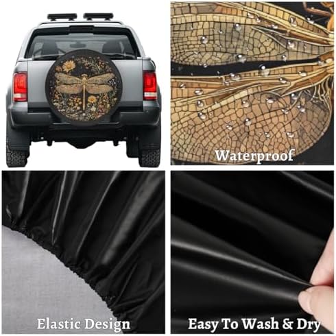 Spare Tire Cover for RV Trailer, Dragonfly Flower Waterproof Sun Leather Wheel - Image 4