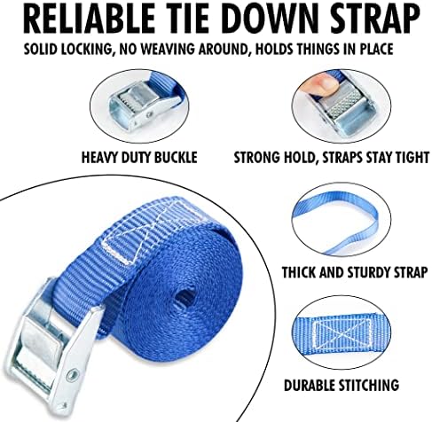Cartman 1" x 12 ft Lashing Straps, 6 Pack, 600 lb Break Strength - Image 2