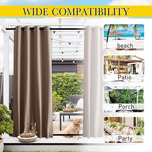 NICETOWN 2 Panels Outdoor Curtains Waterproof Bottom Fixed W46xL90 Tan - Image 3