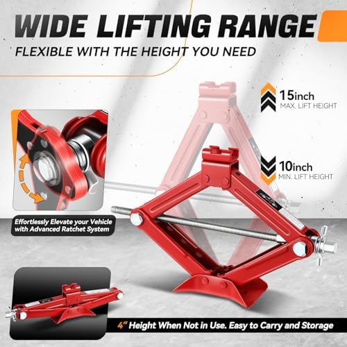 Auto Dynasty Scissor Car Jack, 1.5 Ton Scissor Jacks, Lifting Range 15.2" to 4" - Image 3