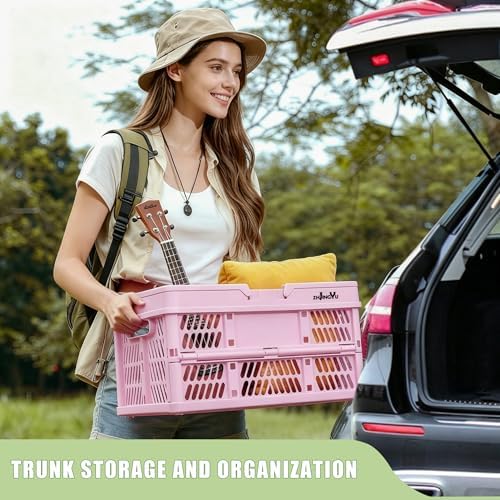 Pink Plastic Baskets with handles, 14.96"x9.84"x7.87" foldable shopping basket - Image 3