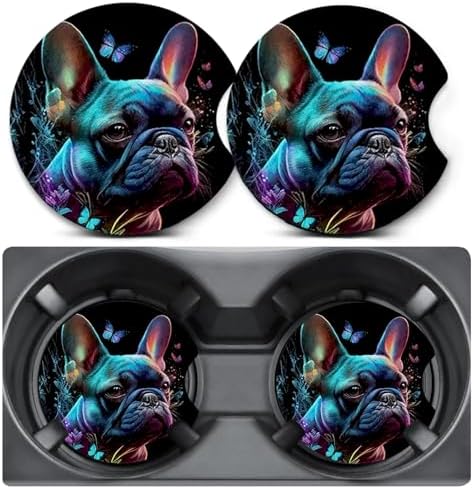 2 Pack Bulldog Butterfly Car Coasters Cup Holder, Neoprene Anti Slip Mat by Unknown