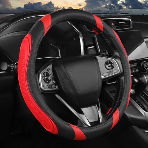 Concave Convex Massage Black Red Microfiber Leather Steering Wheel Cover by ExquisiteCarAccessories