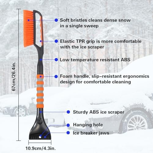 Snow Brush and Ice Scraper for Car Windshield, 26.4" Window Scraper Deicer for - Image 4