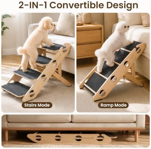 2-in-1 Dog Stairs/Ramp with 4 Steps, 2 Adjustable Height Pet Steps - Image 2